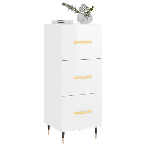 Buffet Blanc brillant 34,5x34x90 cm Bois d'ingénierie - Photo n°3; ?>