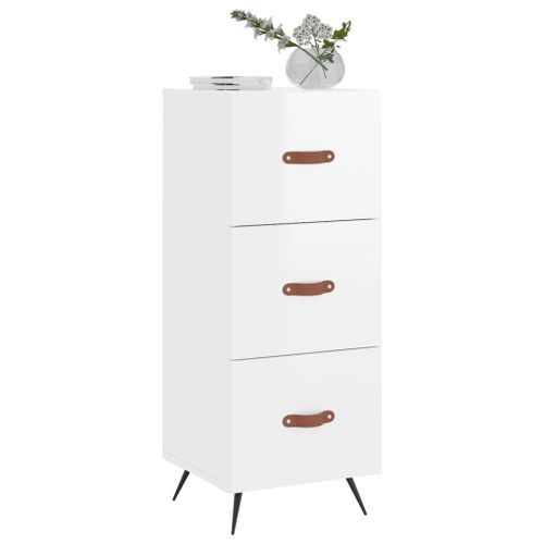 Buffet Blanc brillant 34,5x34x90 cm Bois d'ingénierie - Photo n°3; ?>