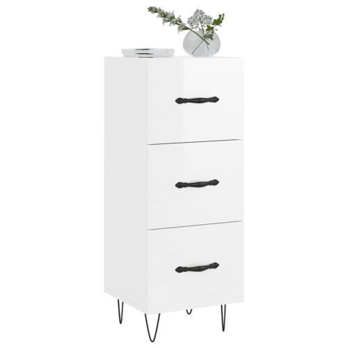 Buffet Blanc brillant 34,5x34x90 cm Bois d'ingénierie - Photo n°3; ?>