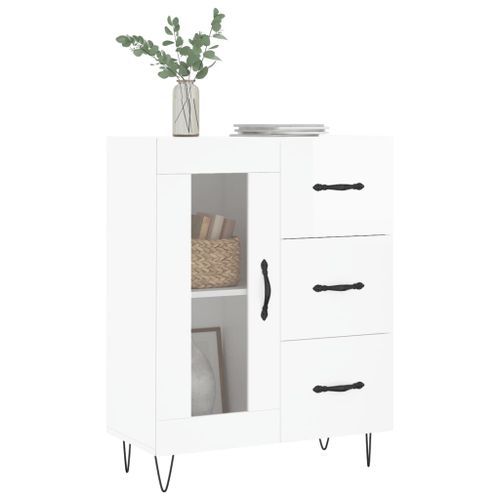 Buffet Blanc brillant 69,5x34x90 cm Bois d'ingénierie - Photo n°3; ?>