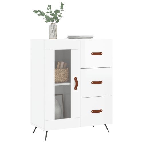 Buffet Blanc brillant 69,5x34x90 cm Bois d'ingénierie - Photo n°3; ?>