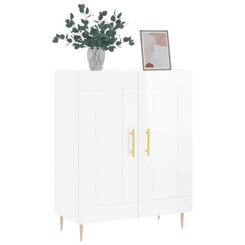 Buffet Blanc brillant 69,5x34x90 cm Bois d'ingénierie - Photo n°3; ?>