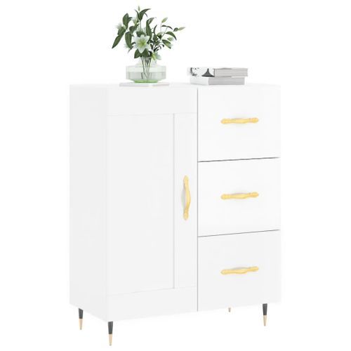 Buffet Blanc brillant 69,5x34x90 cm Bois d'ingénierie - Photo n°3; ?>