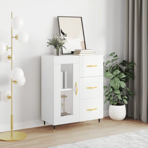 Buffet Blanc brillant 69,5x34x90 cm Bois d'ingénierie - Photo n°2; ?>