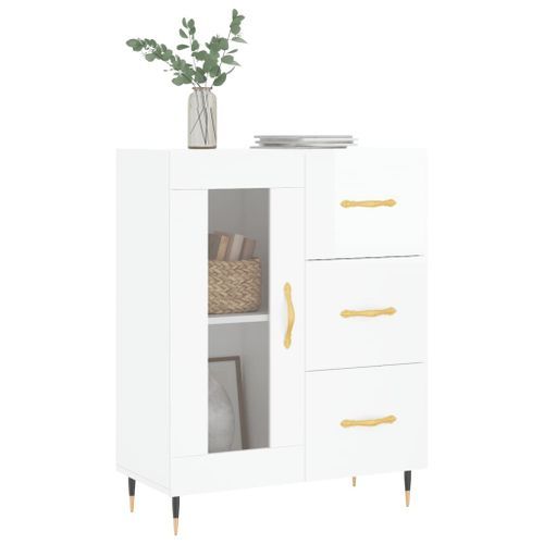 Buffet Blanc brillant 69,5x34x90 cm Bois d'ingénierie - Photo n°3; ?>