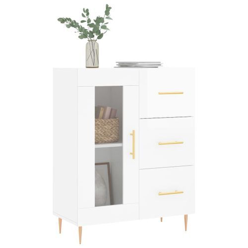 Buffet Blanc brillant 69,5x34x90 cm Bois d'ingénierie - Photo n°3; ?>