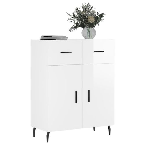 Buffet Blanc brillant 69,5x34x90 cm Bois d'ingénierie - Photo n°3; ?>