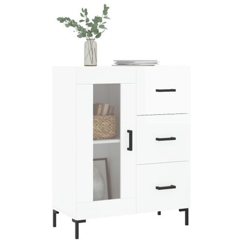 Buffet Blanc brillant 69,5x34x90 cm Bois d'ingénierie - Photo n°3; ?>