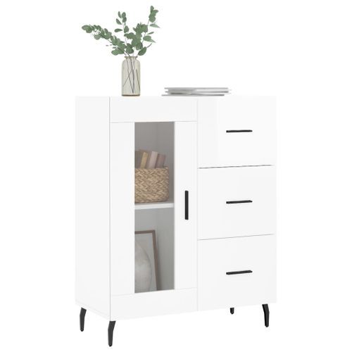 Buffet Blanc brillant 69,5x34x90 cm Bois d'ingénierie - Photo n°3; ?>