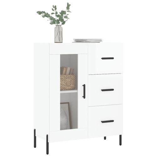 Buffet Blanc brillant 69,5x34x90 cm Bois d'ingénierie - Photo n°3; ?>