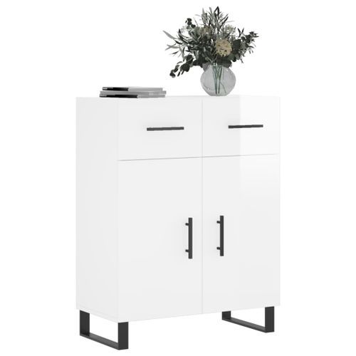 Buffet Blanc brillant 69,5x34x90 cm Bois d'ingénierie - Photo n°3; ?>