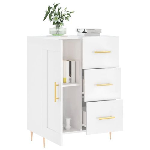 Buffet Blanc brillant 69,5x34x90 cm Bois d'ingénierie - Photo n°3; ?>