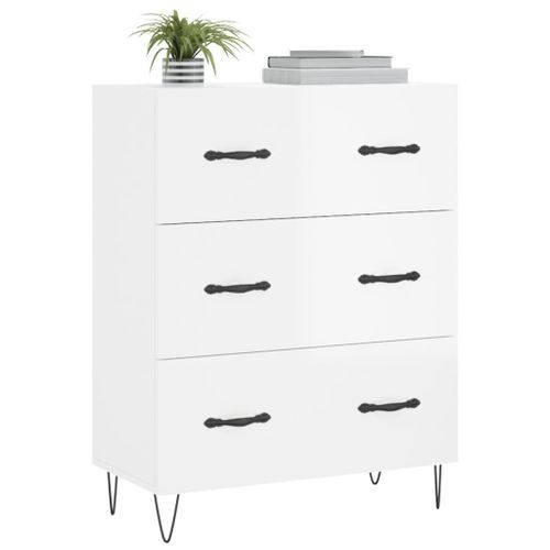 Buffet Blanc brillant 69,5x34x90 cm Bois d'ingénierie - Photo n°3; ?>