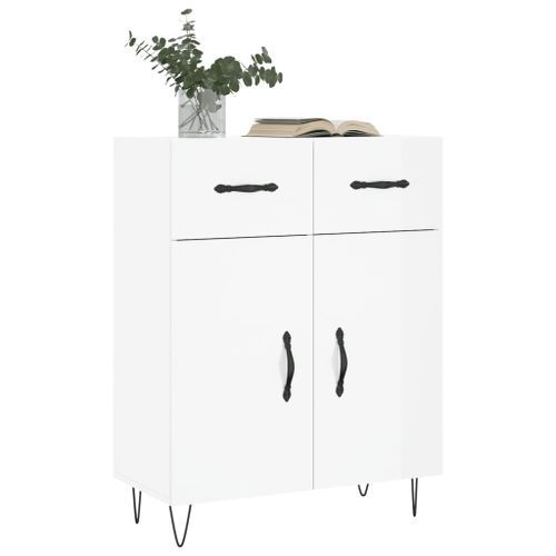 Buffet Blanc brillant 69,5x34x90 cm Bois d'ingénierie - Photo n°3; ?>