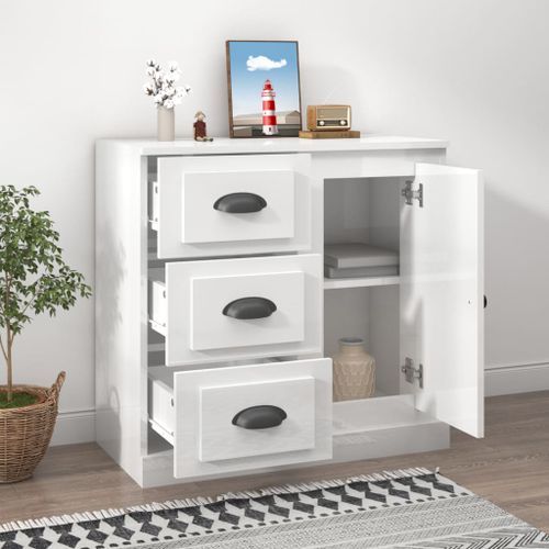 Buffet blanc brillant 70x35,5x67,5 cm bois d'ingénierie - Photo n°3; ?>