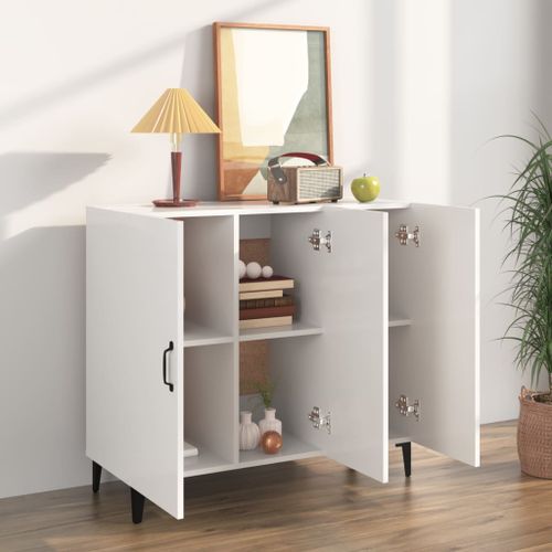 Buffet Blanc brillant 90x34x80 cm Bois d'ingénierie - Photo n°3; ?>