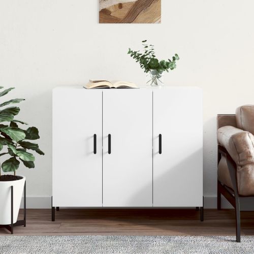 Buffet blanc brillant 90x34x80 cm bois d'ingénierie - Photo n°2; ?>