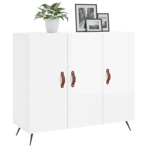 Buffet blanc brillant 90x34x80 cm bois d'ingénierie - Photo n°3; ?>