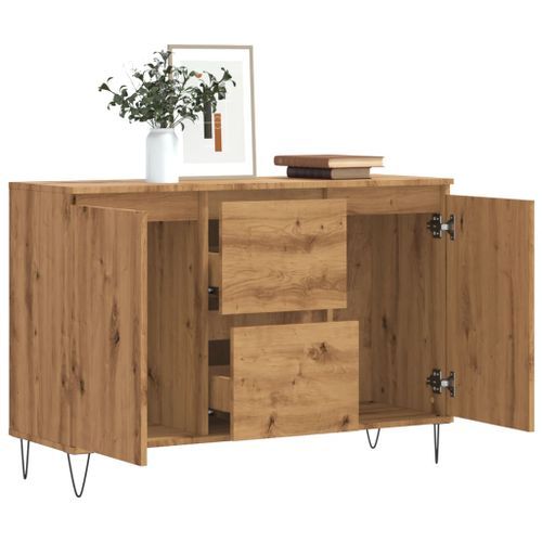 Buffet chêne artisanal 104x35x70 cm bois d'ingénierie - Photo n°3; ?>