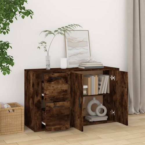 Buffet Chêne fumé 100x33x59,5 cm Bois d'ingénierie - Photo n°3; ?>