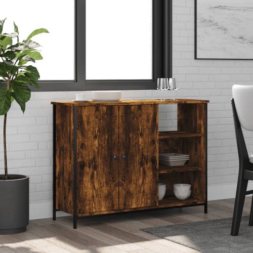 Buffet chêne fumé 100x33x75 cm bois d'ingénierie - Photo n°2; ?>