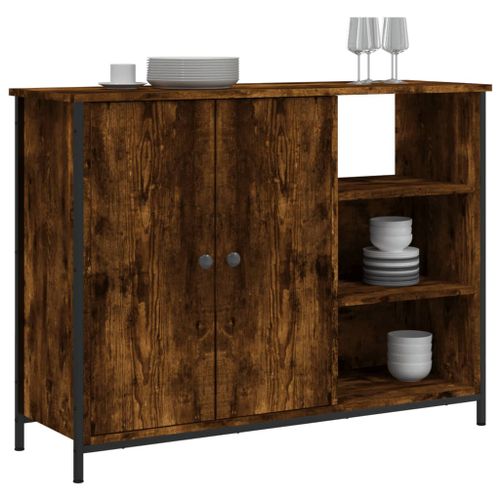 Buffet chêne fumé 100x33x75 cm bois d'ingénierie - Photo n°3; ?>