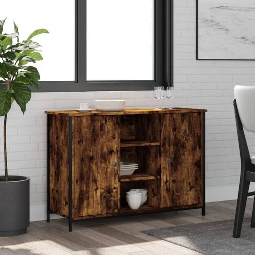 Buffet chêne fumé 100x35x70 cm bois d'ingénierie - Photo n°2; ?>