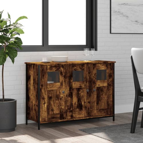 Buffet chêne fumé 100x35x70 cm bois d'ingénierie - Photo n°2; ?>