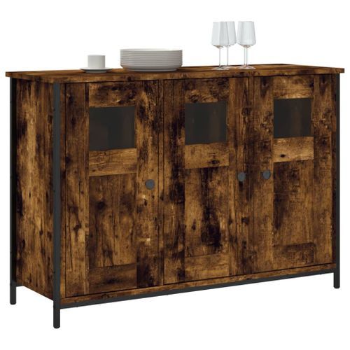 Buffet chêne fumé 100x35x70 cm bois d'ingénierie - Photo n°3; ?>