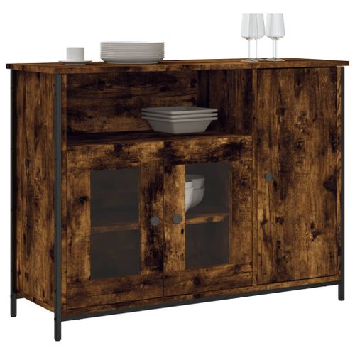 Buffet chêne fumé 100x35x75 cm bois d'ingénierie - Photo n°3; ?>