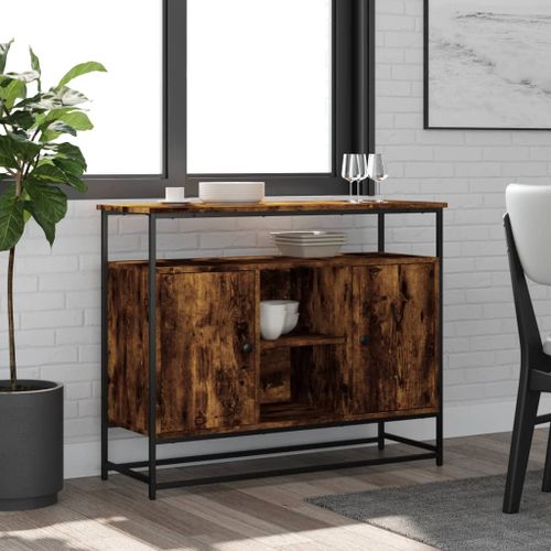 Buffet chêne fumé 100x35x80 cm bois d'ingénierie - Photo n°2; ?>