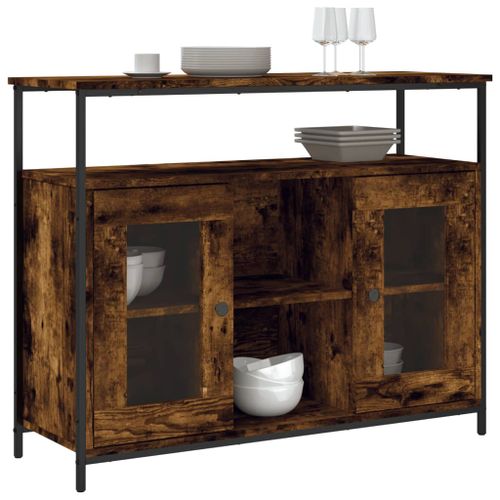 Buffet chêne fumé 100x35x80 cm bois d'ingénierie - Photo n°3; ?>