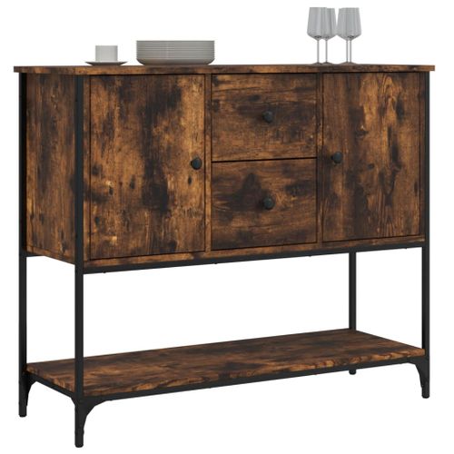 Buffet chêne fumé 100x36x85 cm bois d'ingénierie - Photo n°3; ?>