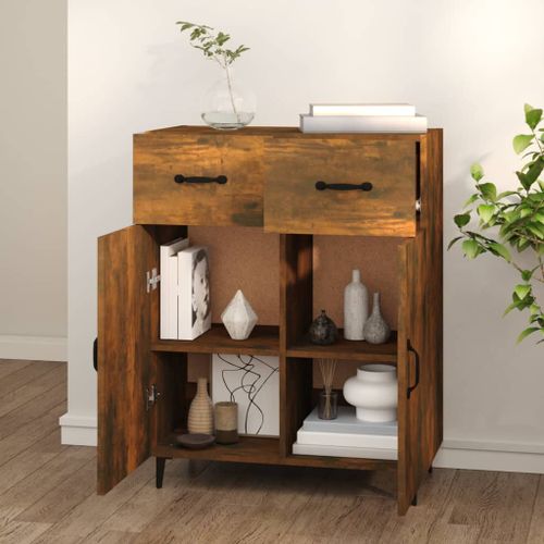 Buffet Chêne fumé 69,5x34x90 cm Bois d'ingénierie - Photo n°3; ?>