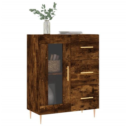 Buffet chêne fumé 69,5x34x90 cm bois d'ingénierie - Photo n°3; ?>