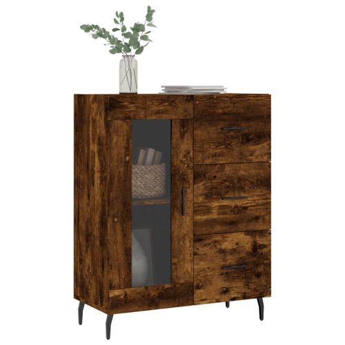 Buffet chêne fumé 69,5x34x90 cm bois d'ingénierie - Photo n°3; ?>