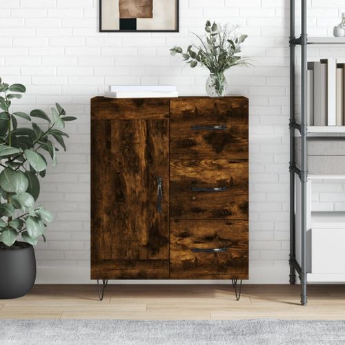 Buffet chêne fumé 69,5x34x90 cm bois d'ingénierie - Photo n°2; ?>