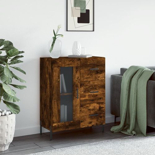 Buffet chêne fumé 69,5x34x90 cm bois d'ingénierie - Photo n°2; ?>