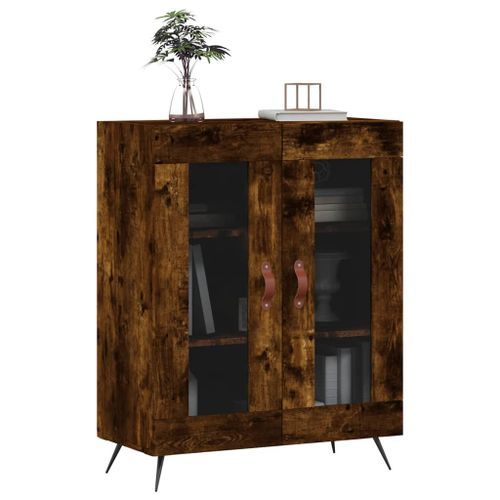 Buffet chêne fumé 69,5x34x90 cm bois d'ingénierie - Photo n°3; ?>