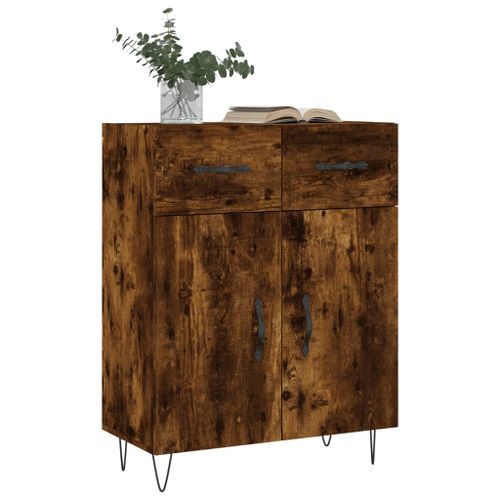 Buffet chêne fumé 69,5x34x90 cm bois d'ingénierie - Photo n°3; ?>