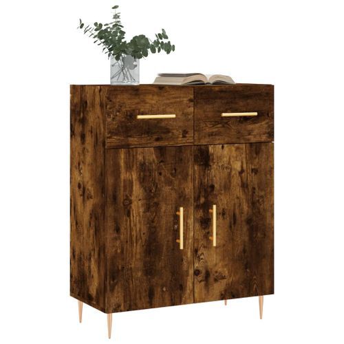 Buffet chêne fumé 69,5x34x90 cm bois d'ingénierie - Photo n°3; ?>