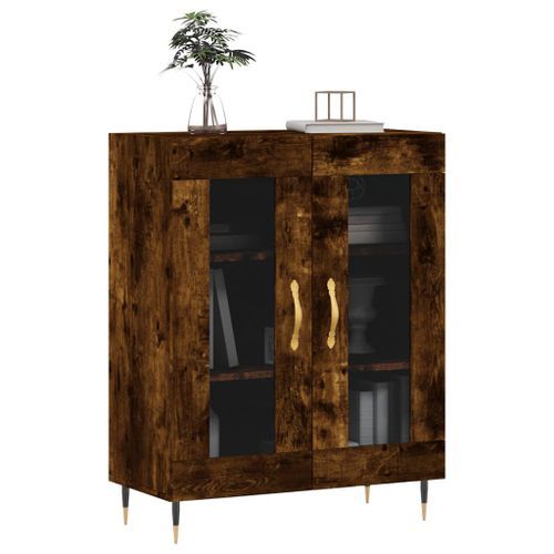 Buffet chêne fumé 69,5x34x90 cm bois d'ingénierie - Photo n°3; ?>