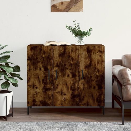 Buffet chêne fumé 90x34x80 cm bois d'ingénierie - Photo n°2; ?>