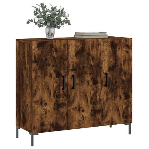 Buffet chêne fumé 90x34x80 cm bois d'ingénierie - Photo n°3; ?>