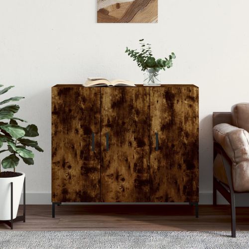 Buffet chêne fumé 90x34x80 cm bois d'ingénierie - Photo n°2; ?>