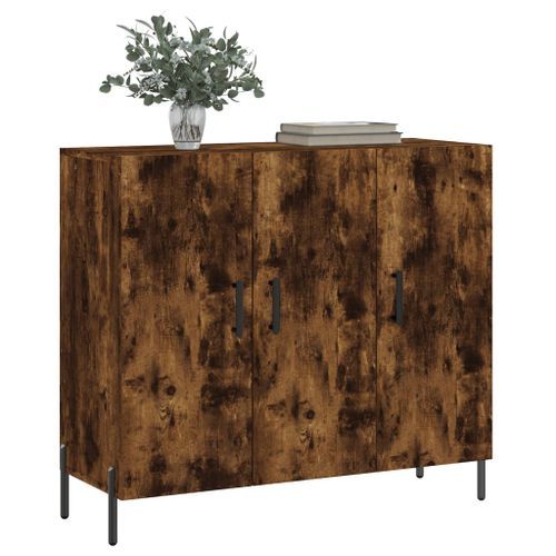 Buffet chêne fumé 90x34x80 cm bois d'ingénierie - Photo n°3; ?>