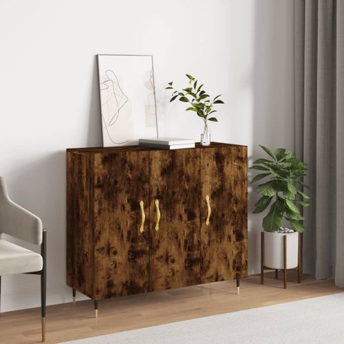 Buffet chêne fumé 90x34x80 cm bois d'ingénierie - Photo n°2; ?>