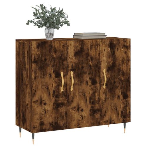 Buffet chêne fumé 90x34x80 cm bois d'ingénierie - Photo n°3; ?>