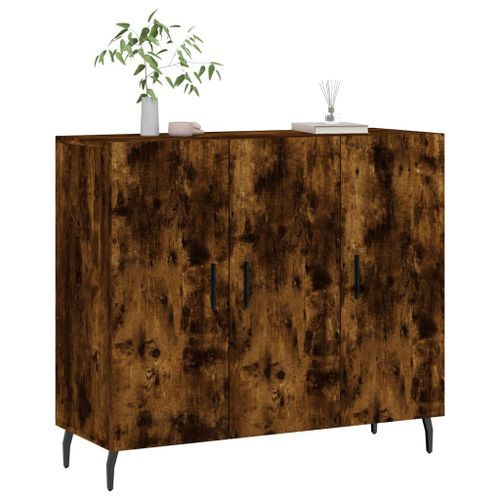 Buffet chêne fumé 90x34x80 cm bois d'ingénierie - Photo n°3; ?>