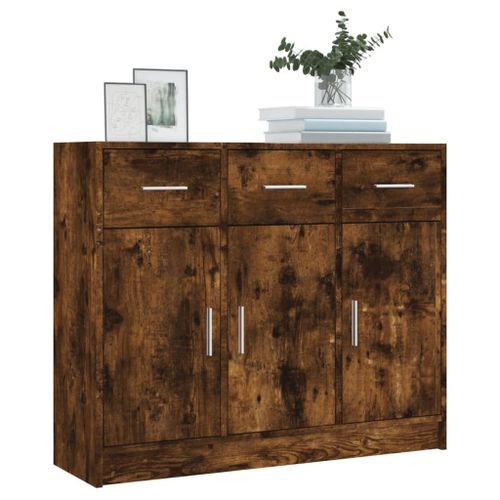 Buffet chêne fumé 91x28x75 cm bois d'ingénierie - Photo n°3; ?>